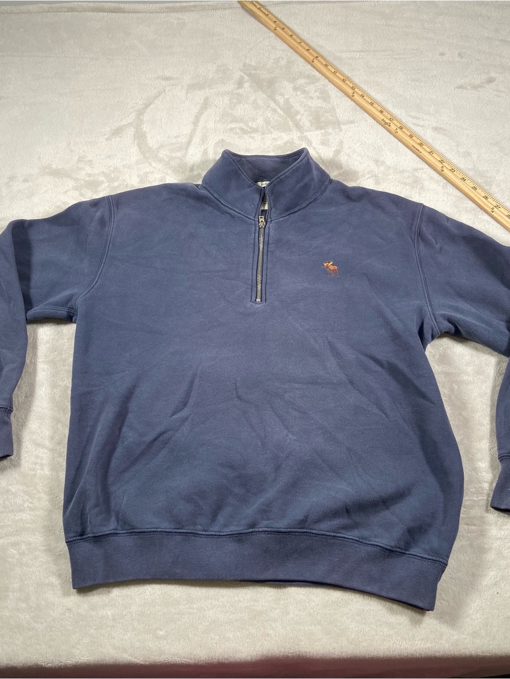 Abercrombie And Fitch Fleece Crewneck Moose Embroidery Medium Relaxed Blue